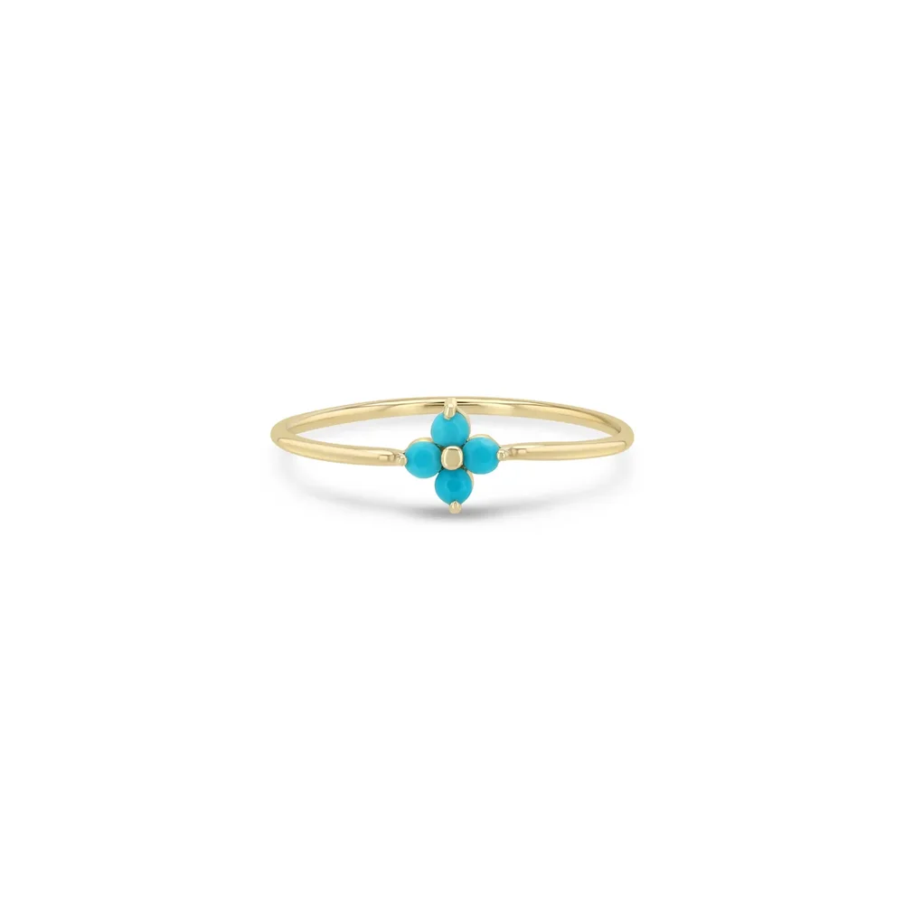 14k Prong Turquoise Quad Ring