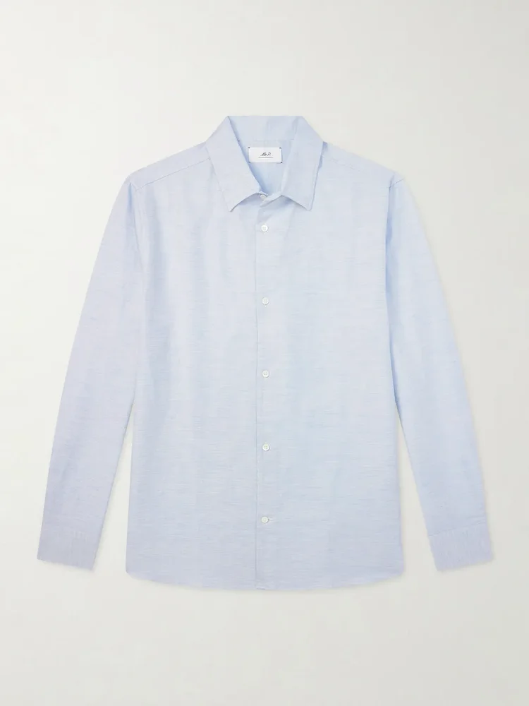 Cutaway-Collar Cotton, Linen and Cashmere-Blend Shirt