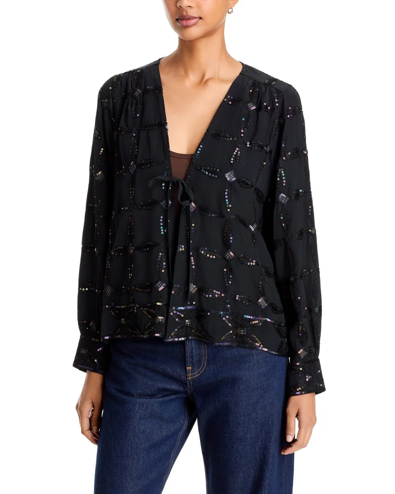 Lesley Sequinned Tie Front Jacket