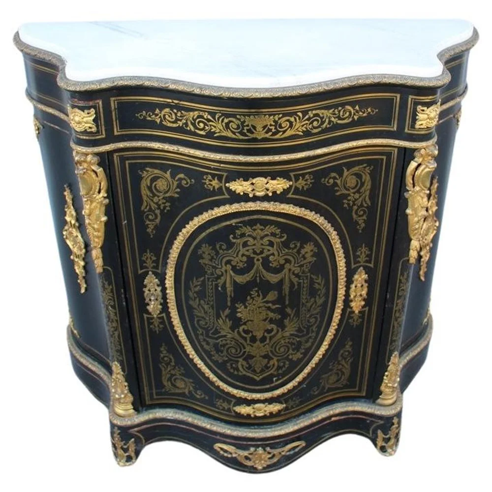 Cabinet Black and Gold Napoleon III 1860 France marble Top André-Charles Boulle