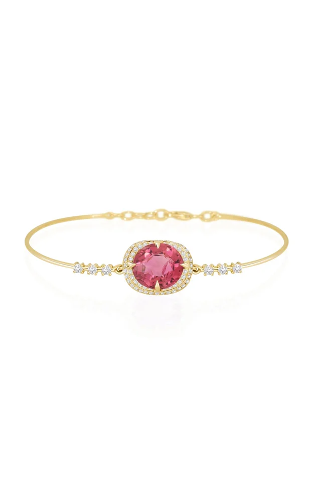 18K Yellow Gold Diamond And Tourmaline Bangle