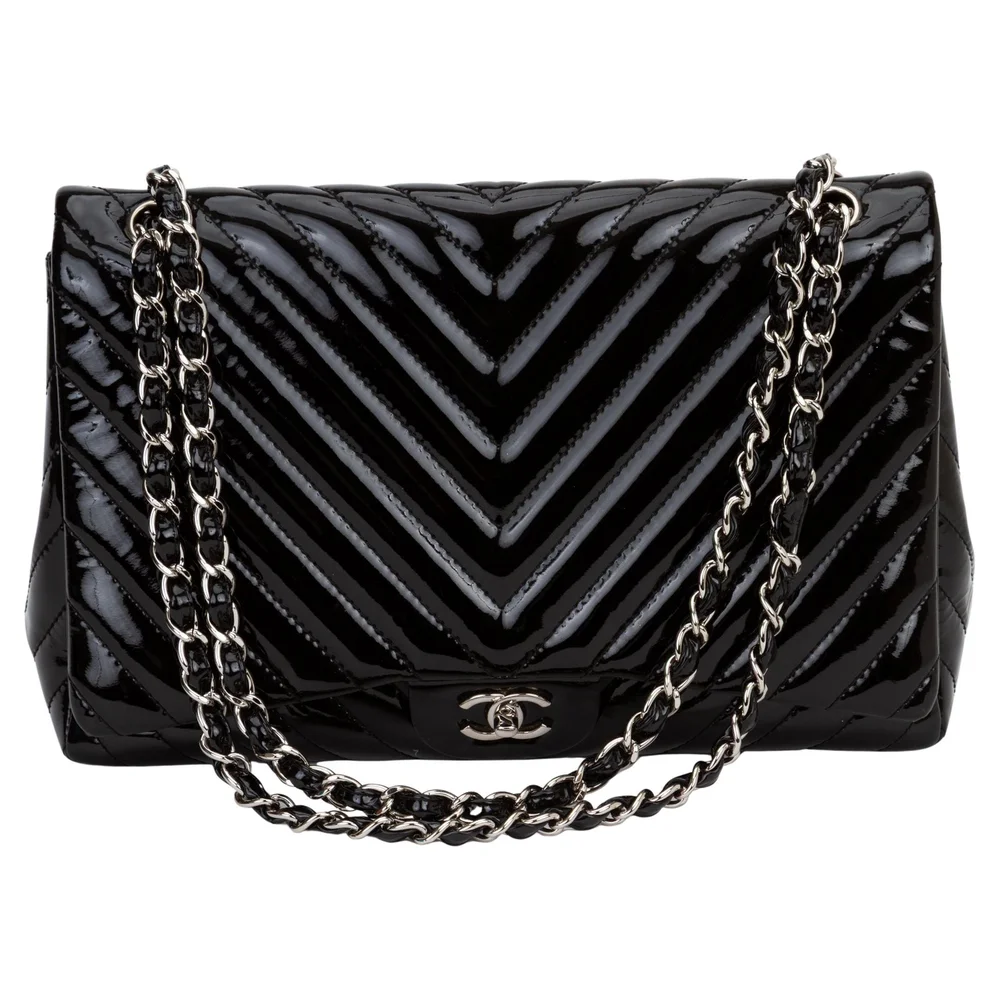 Pre-Owned Single Flap Chevron Patent Maxi