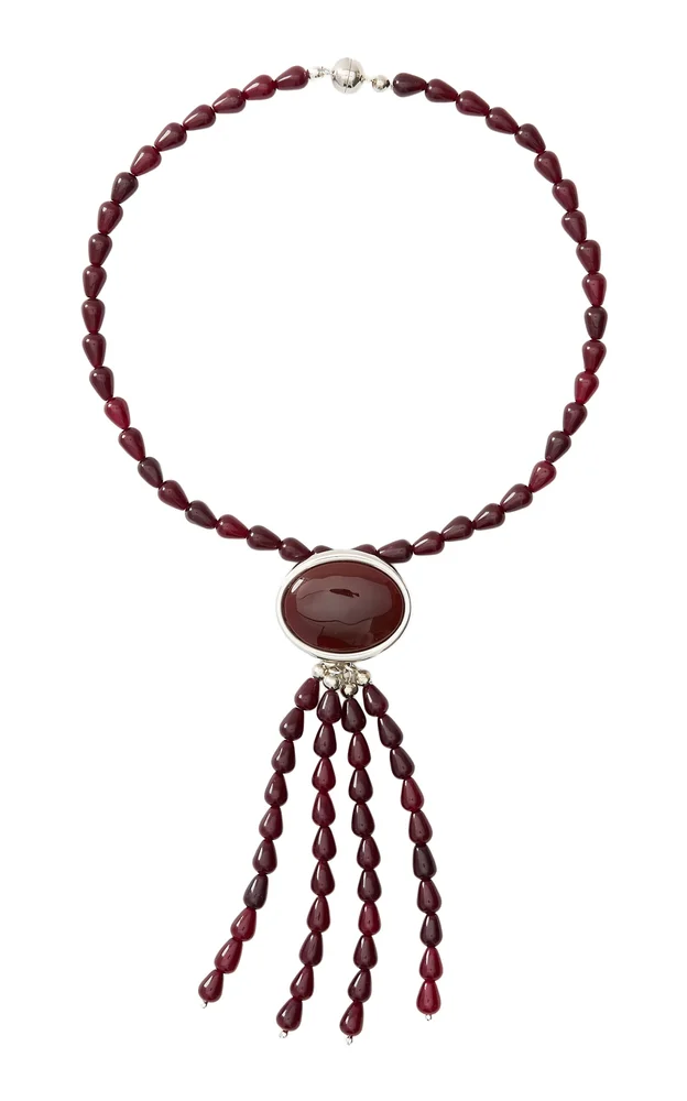 Clio Rhodium-Plated Brass Carnelian Necklace