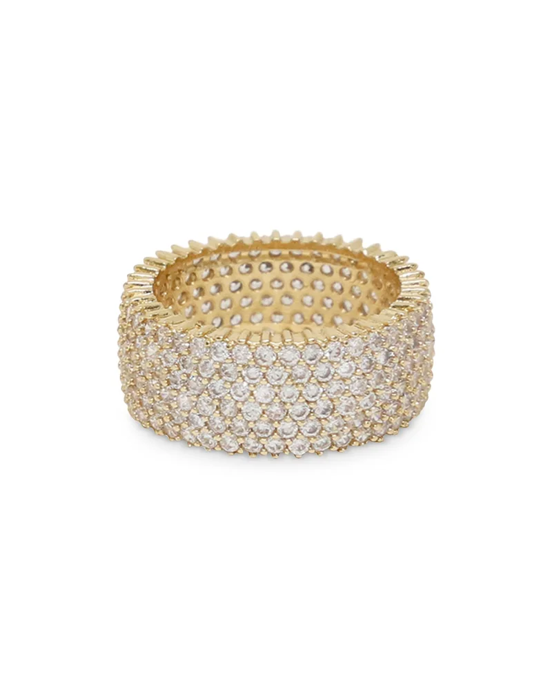 Cubic Zirconia & 18K Gold Plated Thick Band Ring
