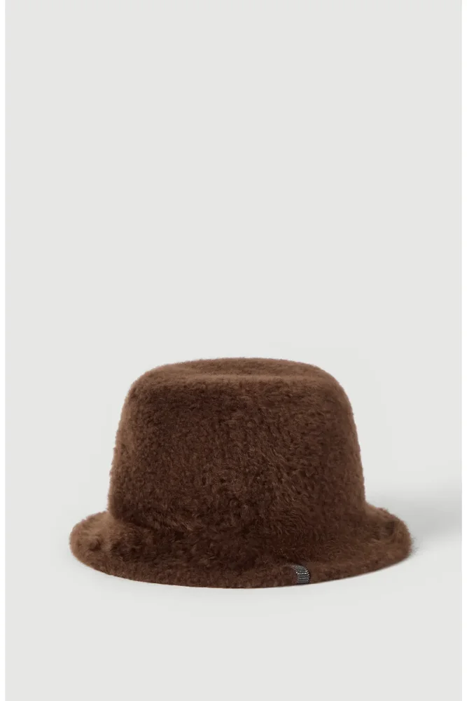 Soft Fuzzy Shearling Bucket Hat With Shiny Band