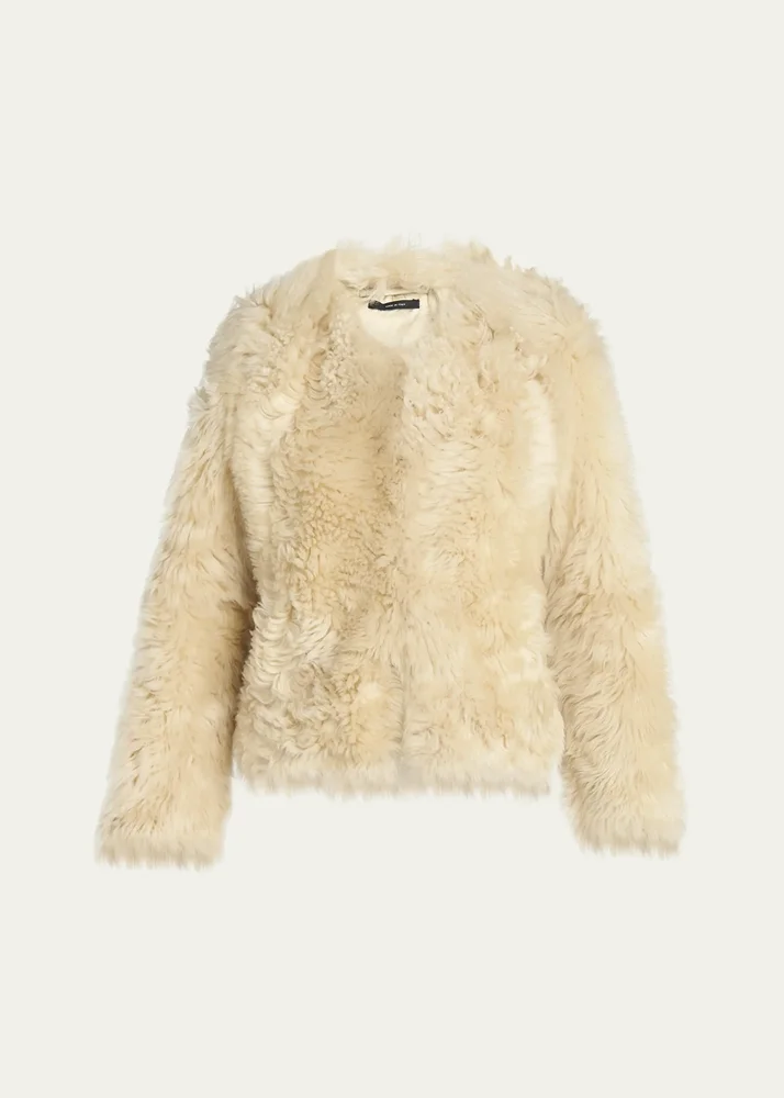 Curly Sheep Shearling Collarless Jacket