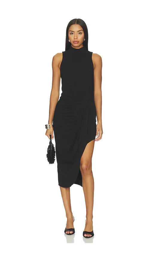 Mock Neck Pleated Dress