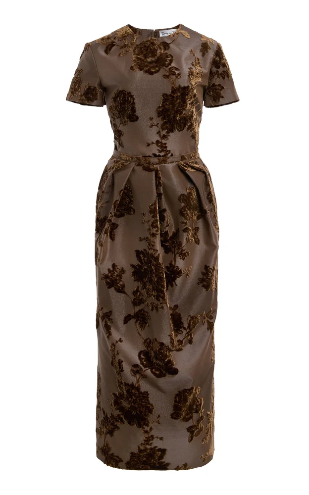 Peony Velvet-Jacquard Midi Cocktail Dress