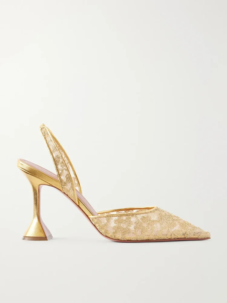 Holli 95 leather-trimmed lace pumps