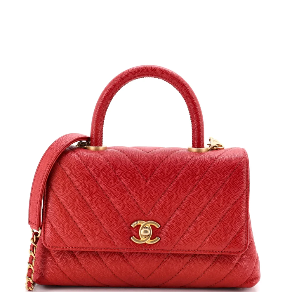 Pre-Owned Coco Top Handle Bag Chevron Caviar Mini