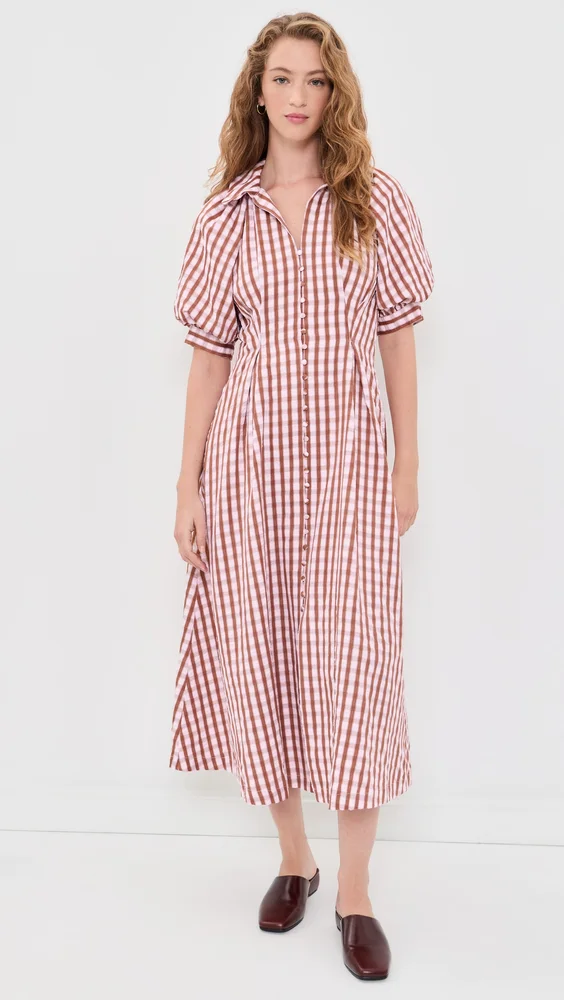 Gingham Check Midi Dress