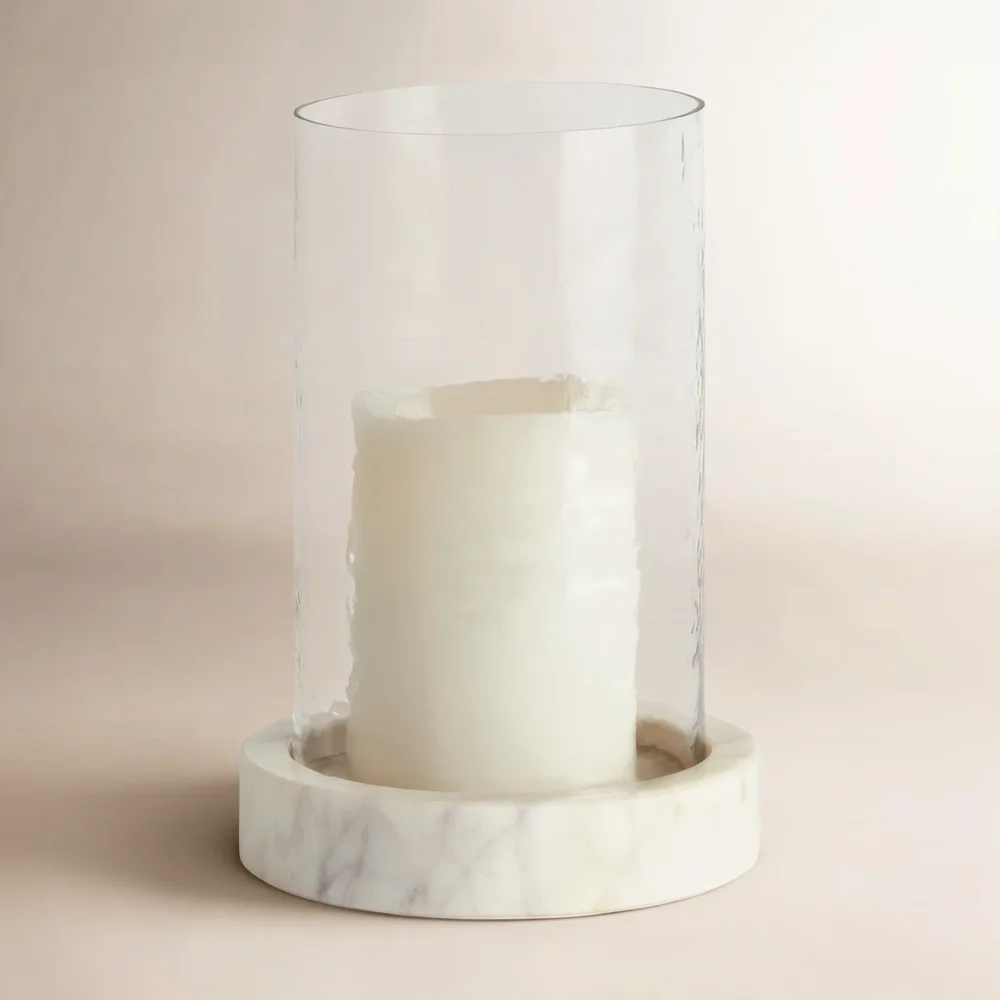 Ardenne Marble Tray Hammered Glass Hurricane Small in Gray/White