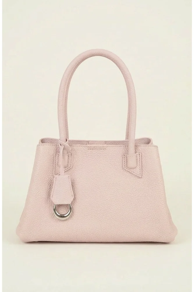 Top Handle Leather Bag with Ring Accent