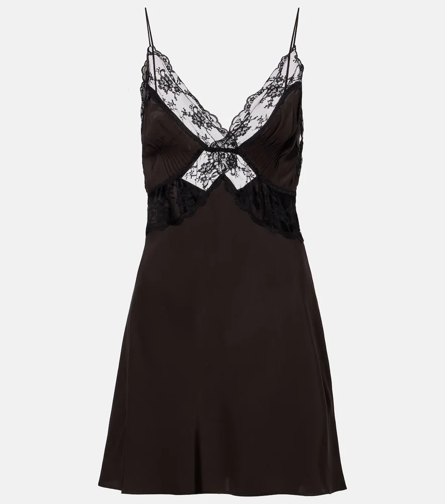 Lace-trimmed silk minidress