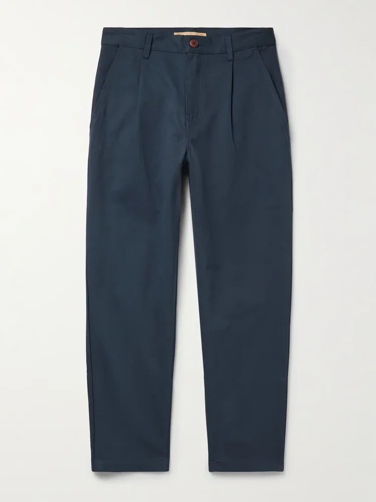Haworth Tapered Cropped Pleated Cotton-Twill Trousers