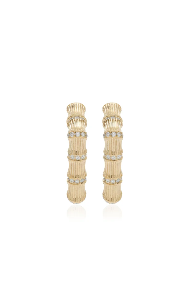Bamboo 9K Yellow Gold Diamond Earrings