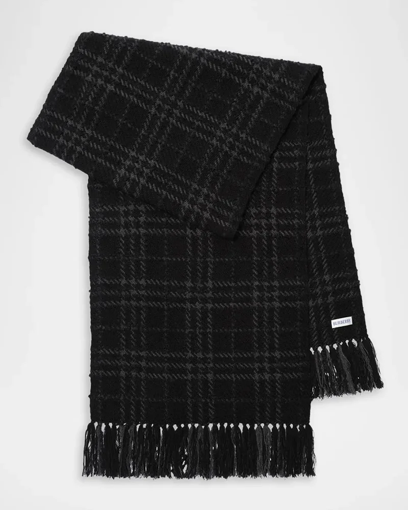 Embellished Check Boucle Scarf