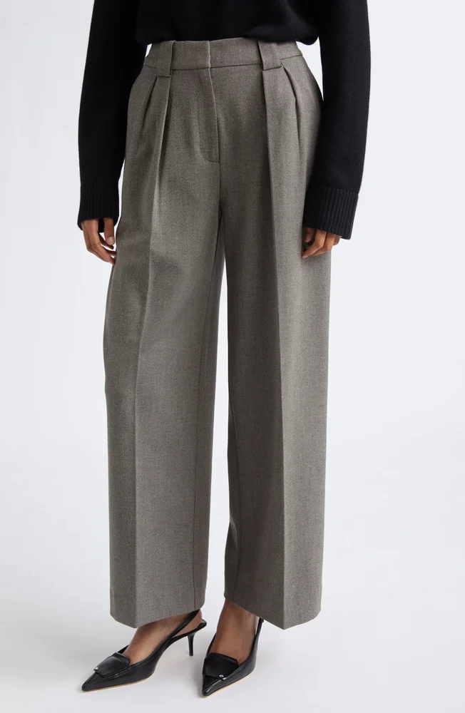 Katya Pleated High Waist Wide Leg Pants, Dark Grey