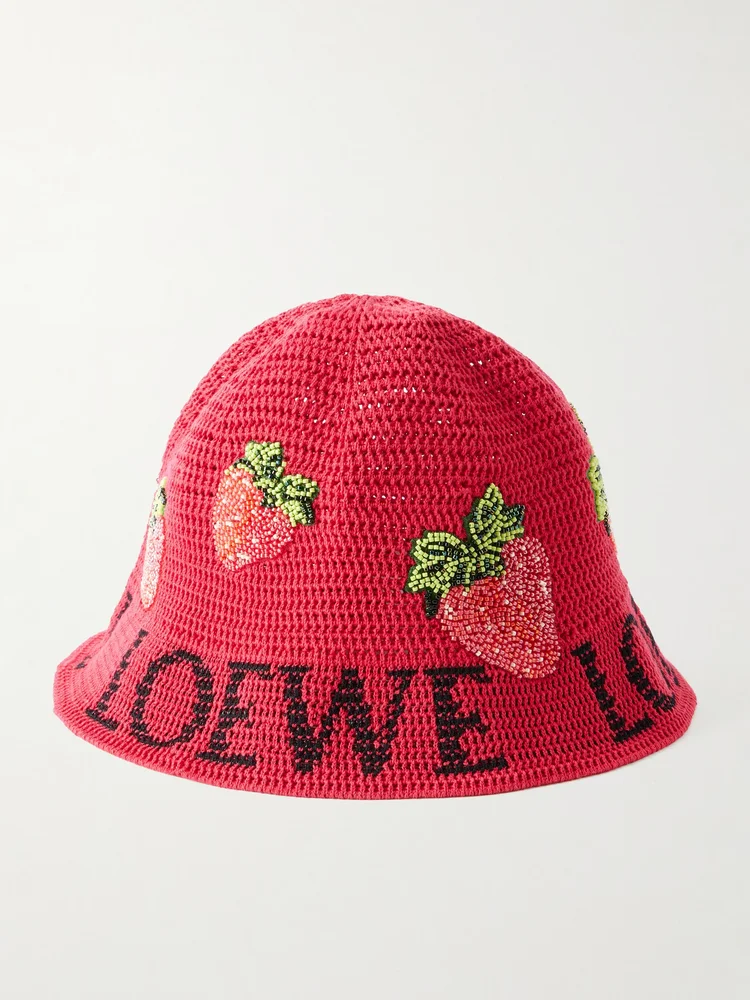 + Paula's Ibiza Strawberry embellished cotton bucket hat
