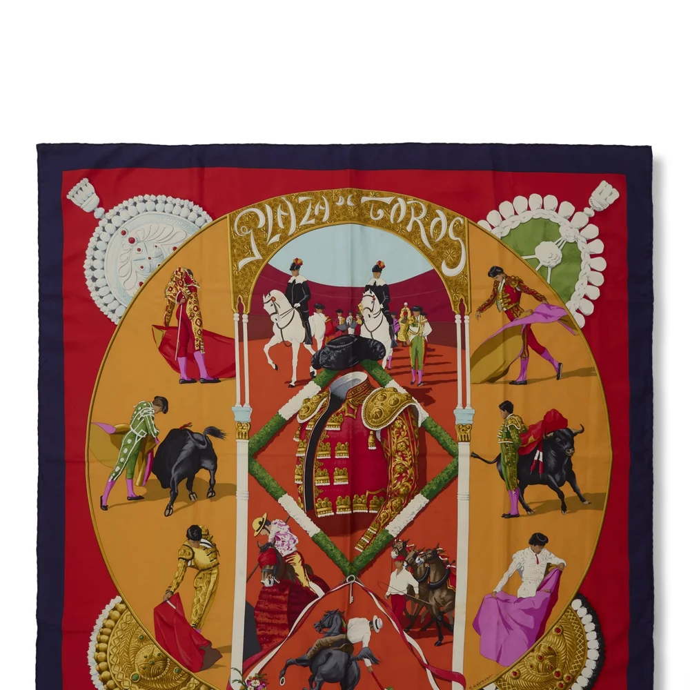Navy & Multicolor 'Plaza de Toros' Silk Scarf 90