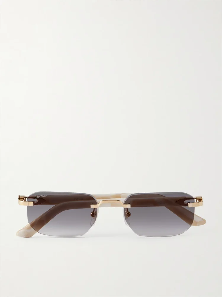 Signature C rimless rectangular-frame gold-tone and acetate sunglasses
