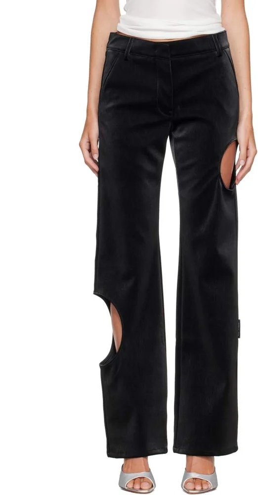 Black Velvet Coated Meteor Faux-Leather Pants