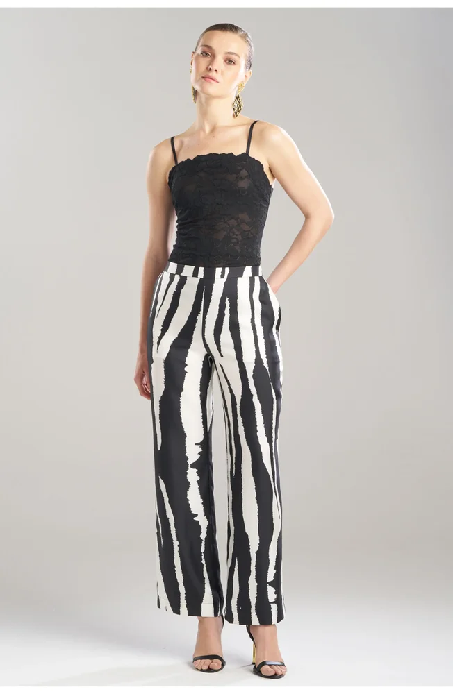 Zebra Silk Twill Pull On Straight Leg Pant