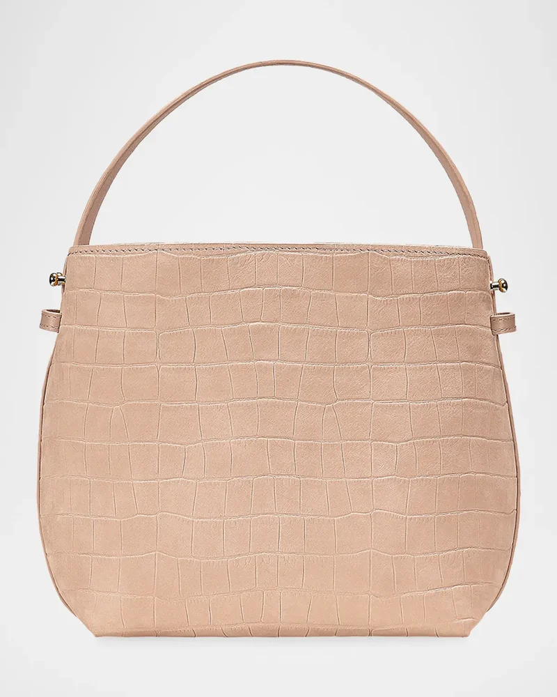Selena Croc-Embossed Nubuck Leather Bucket Bag