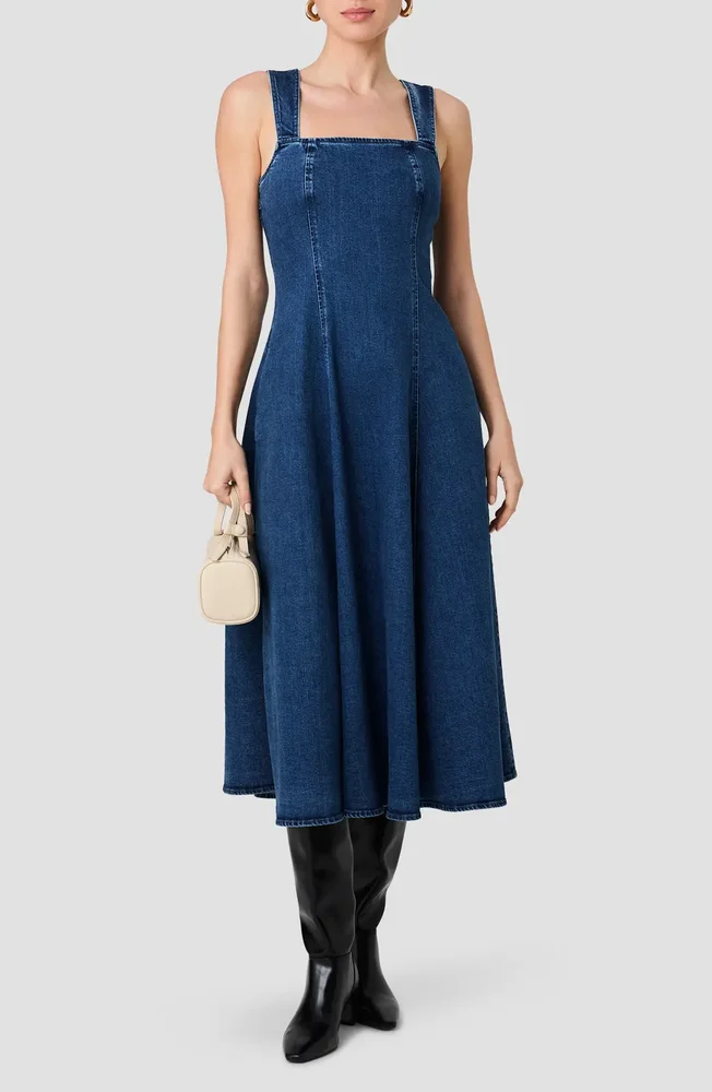 Delancy Sleeveless Fit & Flare Denim Midi Dress
