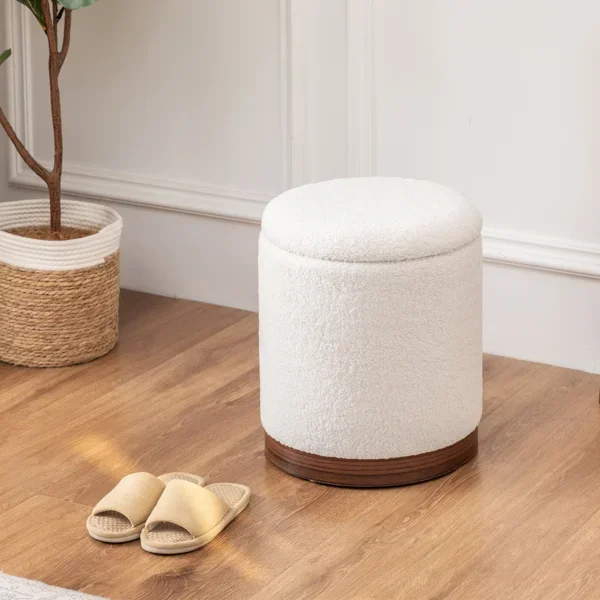16.9-inch H Teddy Fleece Upholstered Storage Pouf
