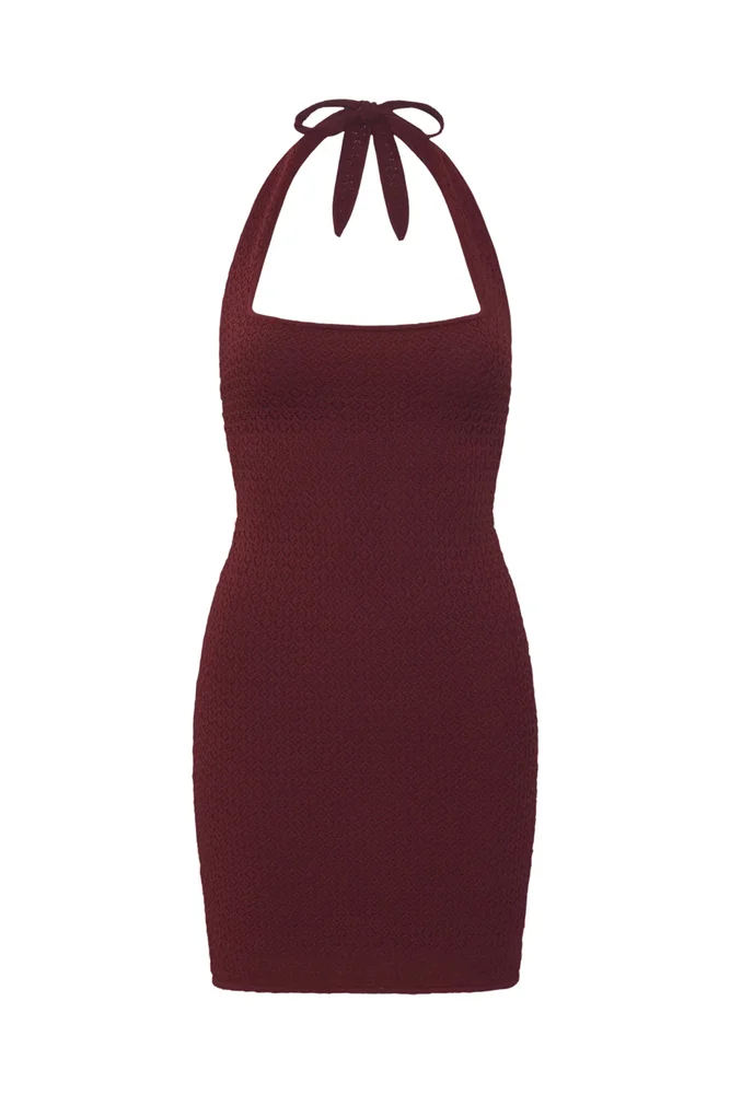 Waikiki Mini Dress, Deep Burgundy Lace Crochet