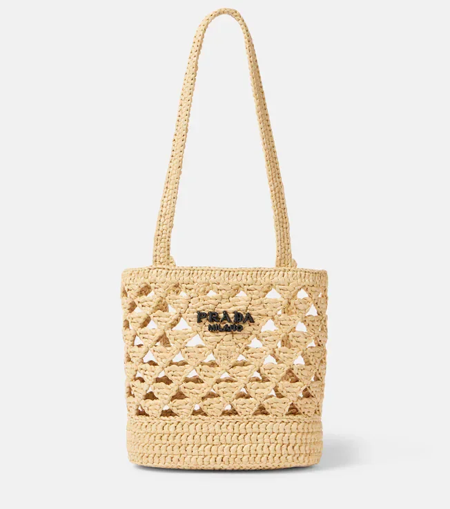 Mini raffia-effect crochet tote bag