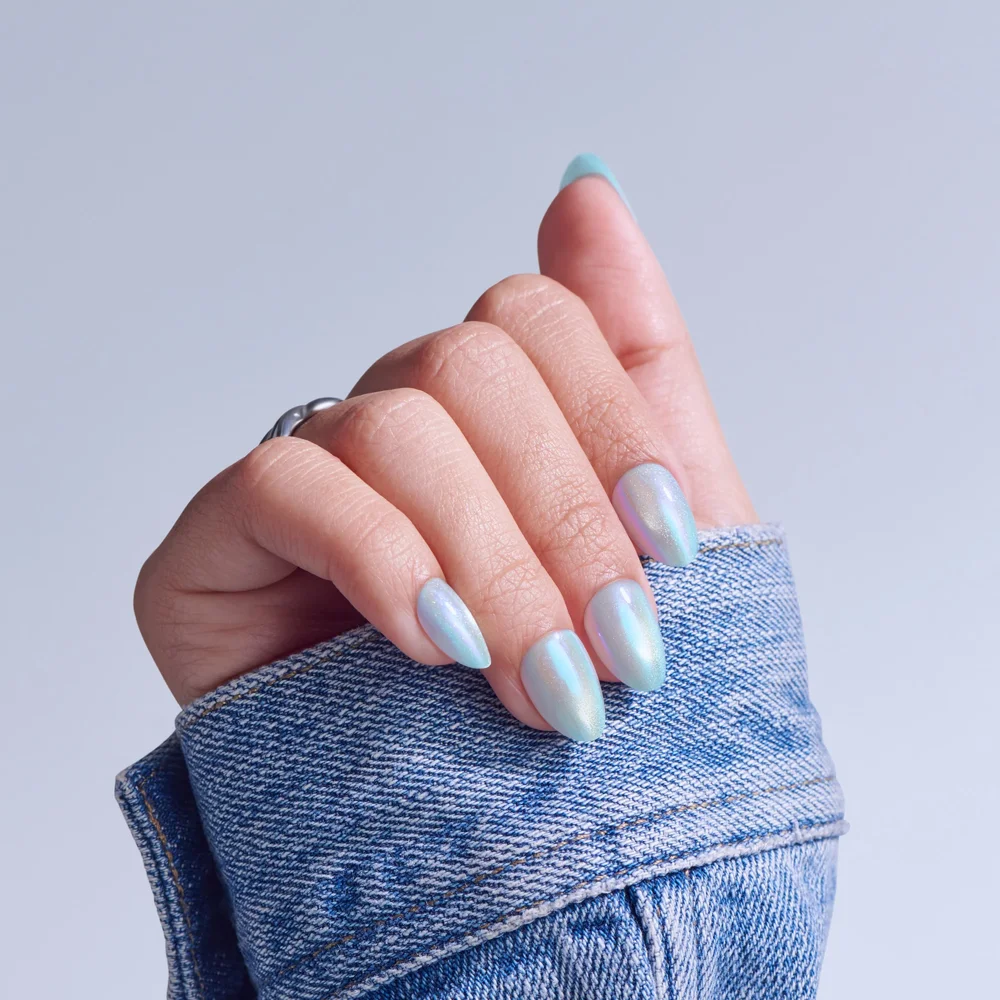 Kiss Glam Embellished Press On Fake Glue Nails - Sugar Lake | Design, Blue, Short, Almond