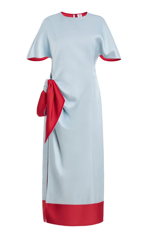 Sash & Slit Satin Midi Dress