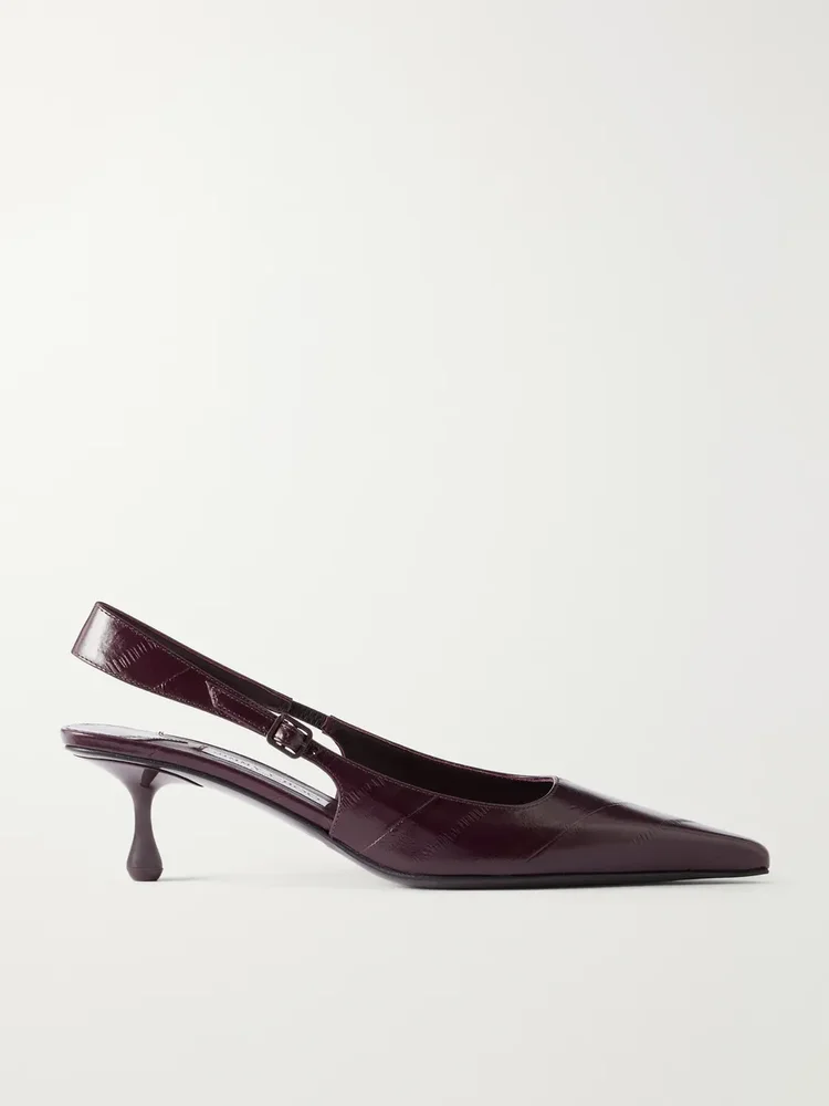 Amel 50 logo-embellished eel-effect leather slingback pumps