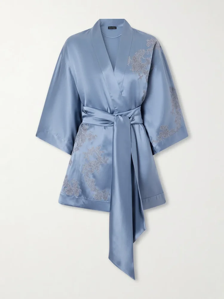 Lace-embroidered silk-satin robe