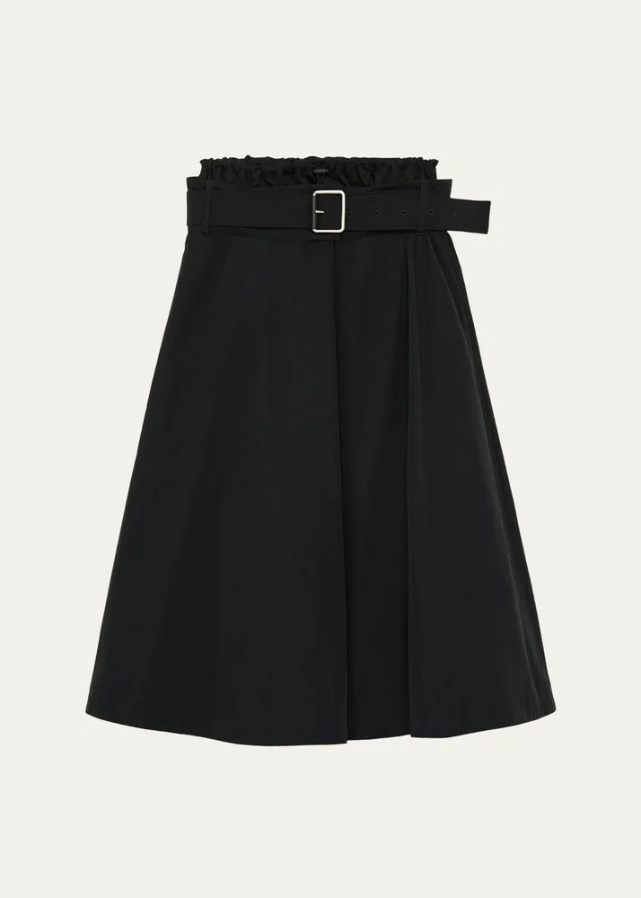 Belted Double-Waistband Midi A-Line Skirt