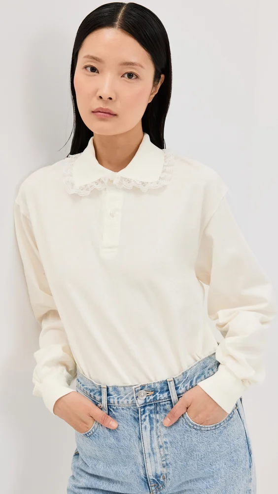 Cletus Lace Trim Long Sleeve Polo