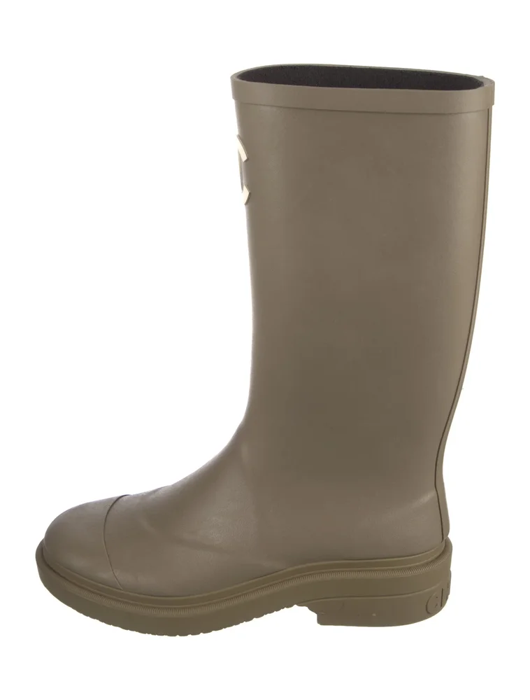 Pre-Owned Neutral Rubber Interlocking CC Logo Knee-High Rain Boots