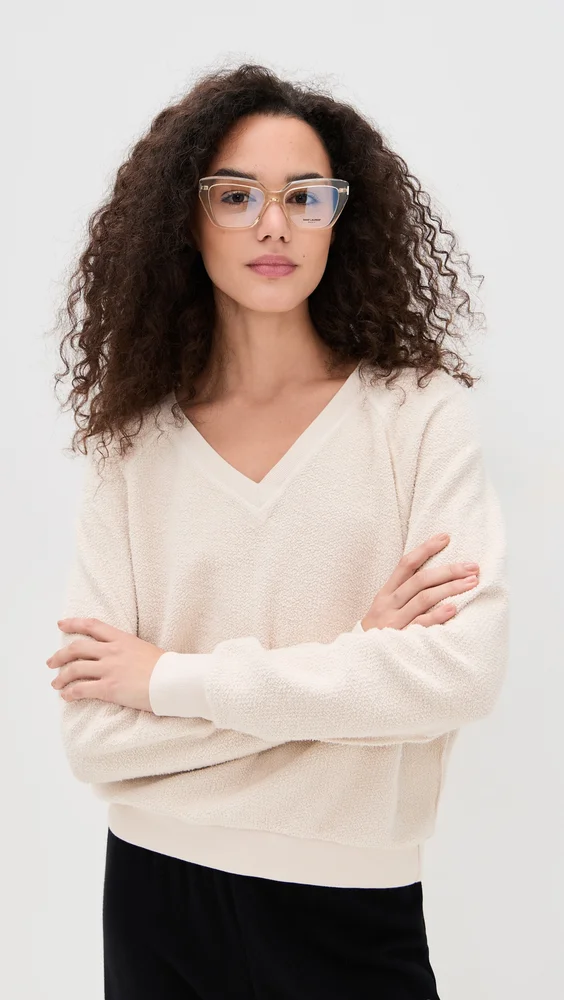 Zuri Reverse Fleece V Neck Sweater