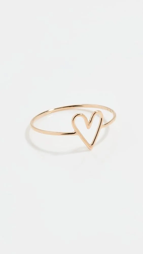 14k Gold Tiny Open Heart Vertical Ring