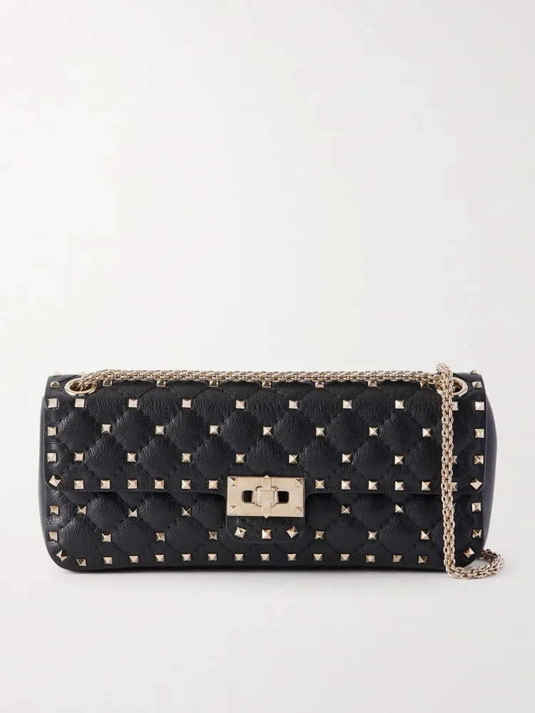 rockstud spike studded quilted leather shoulder bag