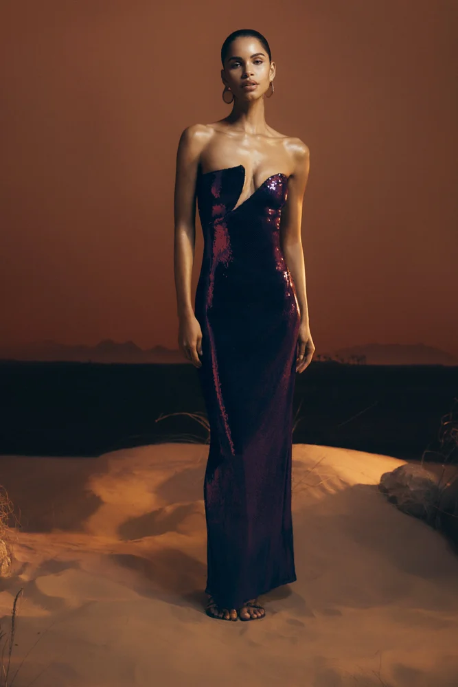 Winston - Strapless Sequin Maxi Dress - Plum