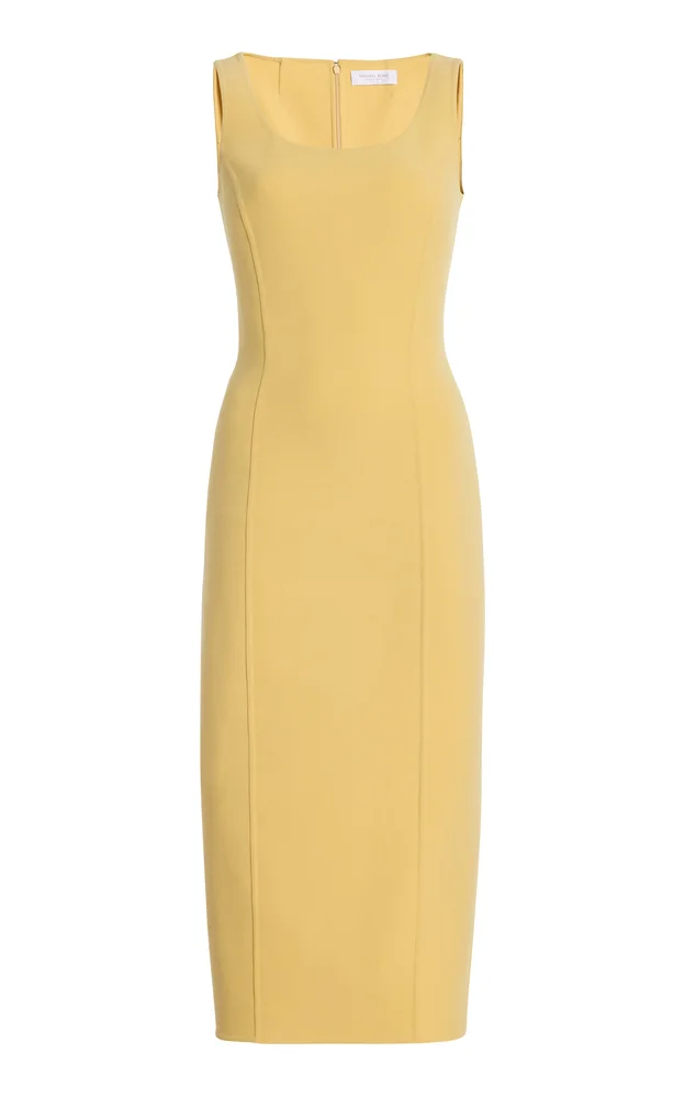 Scoop Neck Stretch-Wool Midi Dress