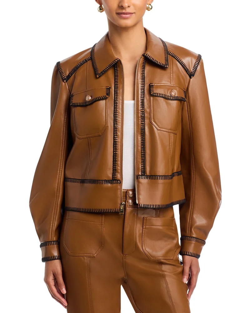 Kimmy Whipstitch Faux Leather Jacket
