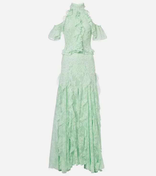 Embellished halterneck lace gown