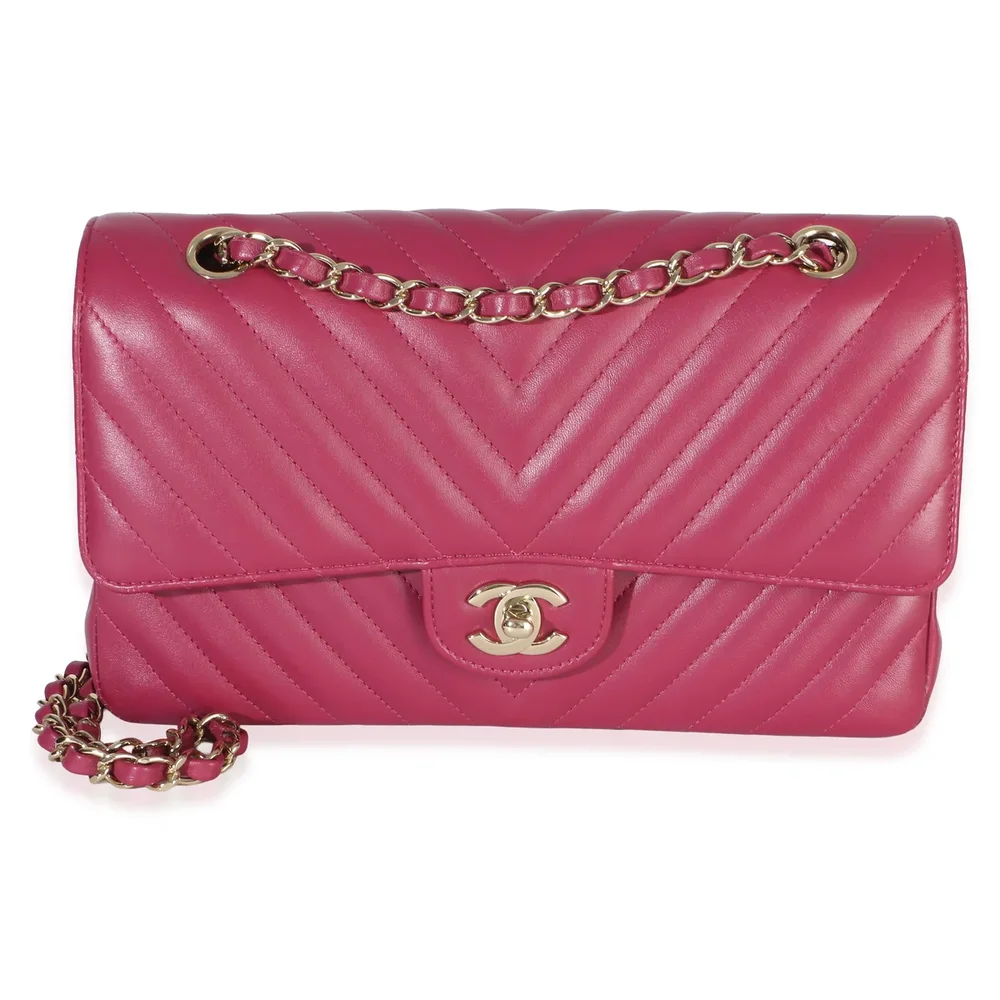 Chanel Fuchsia Chevron Lambskin Medium Classic Double Flap Bag