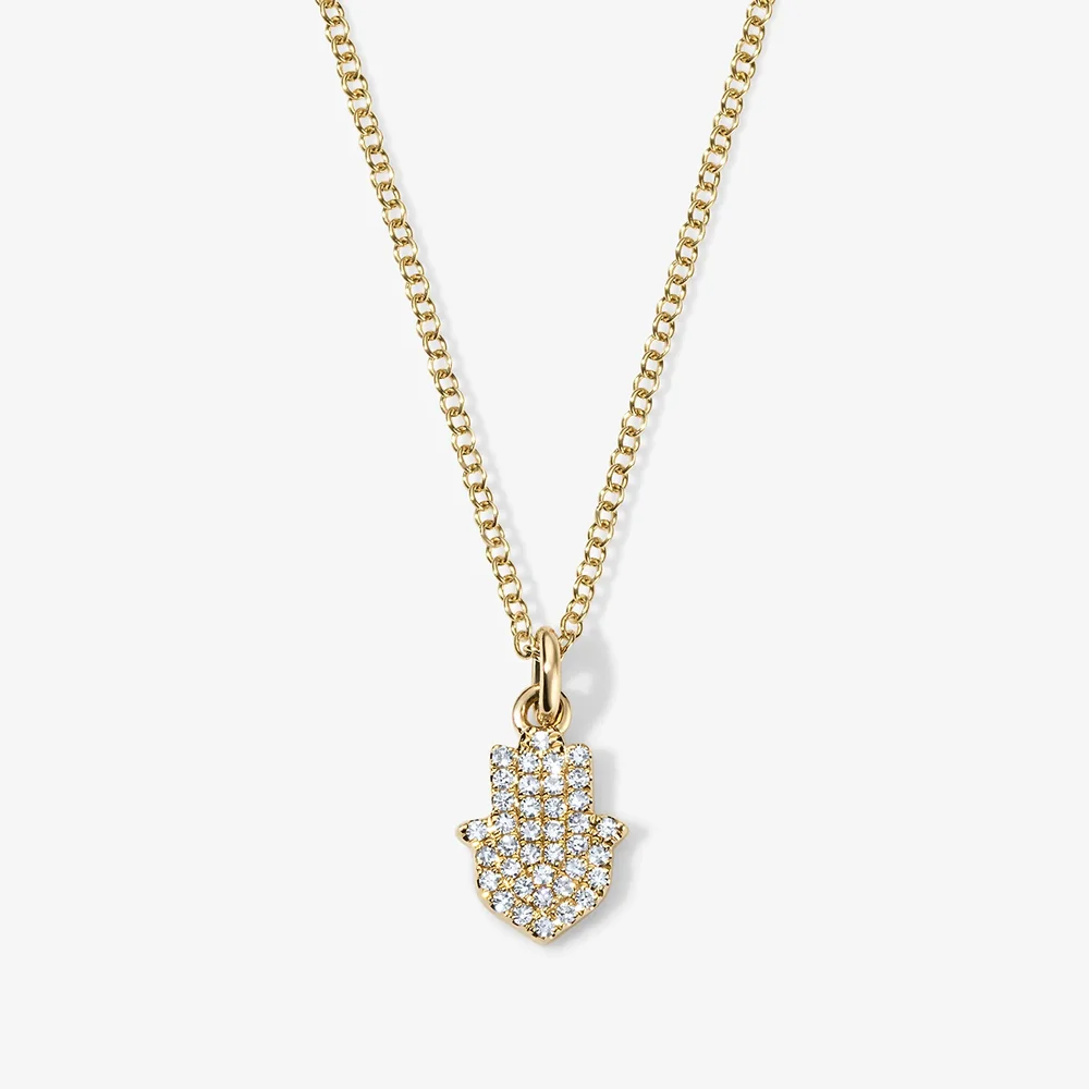 Mini Token Pave Hamsa Necklace