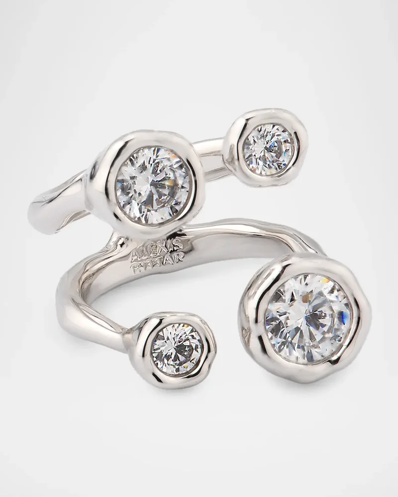 Asterales Silver CZ Open Ring, Size 7