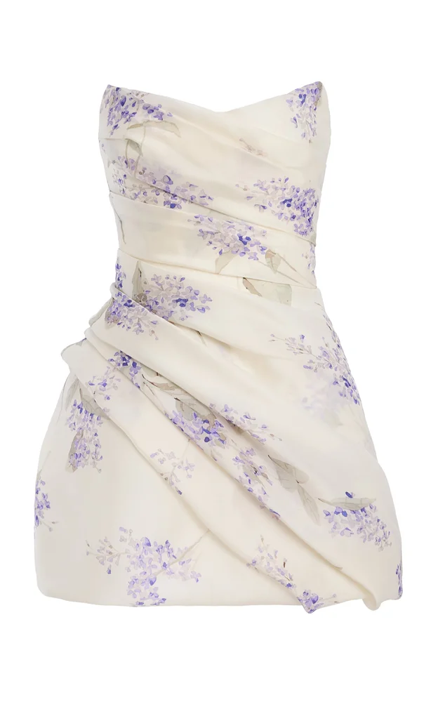 Silk Strapless Draped Mini Dress